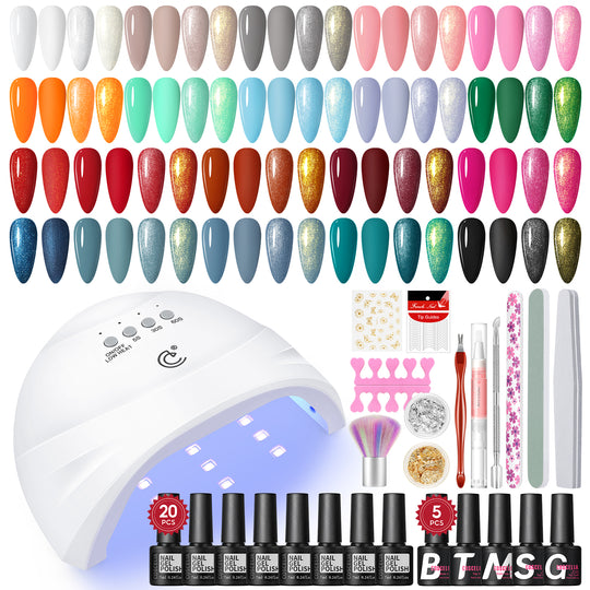 Gel Nail Kit with U V Lamp for Beginners Complete Set 20pcs Gel Polish 5pcs Top Base Coat Professional Nail Light Glitter Decorations Gel Manicure Starter Kit Gifts for Women