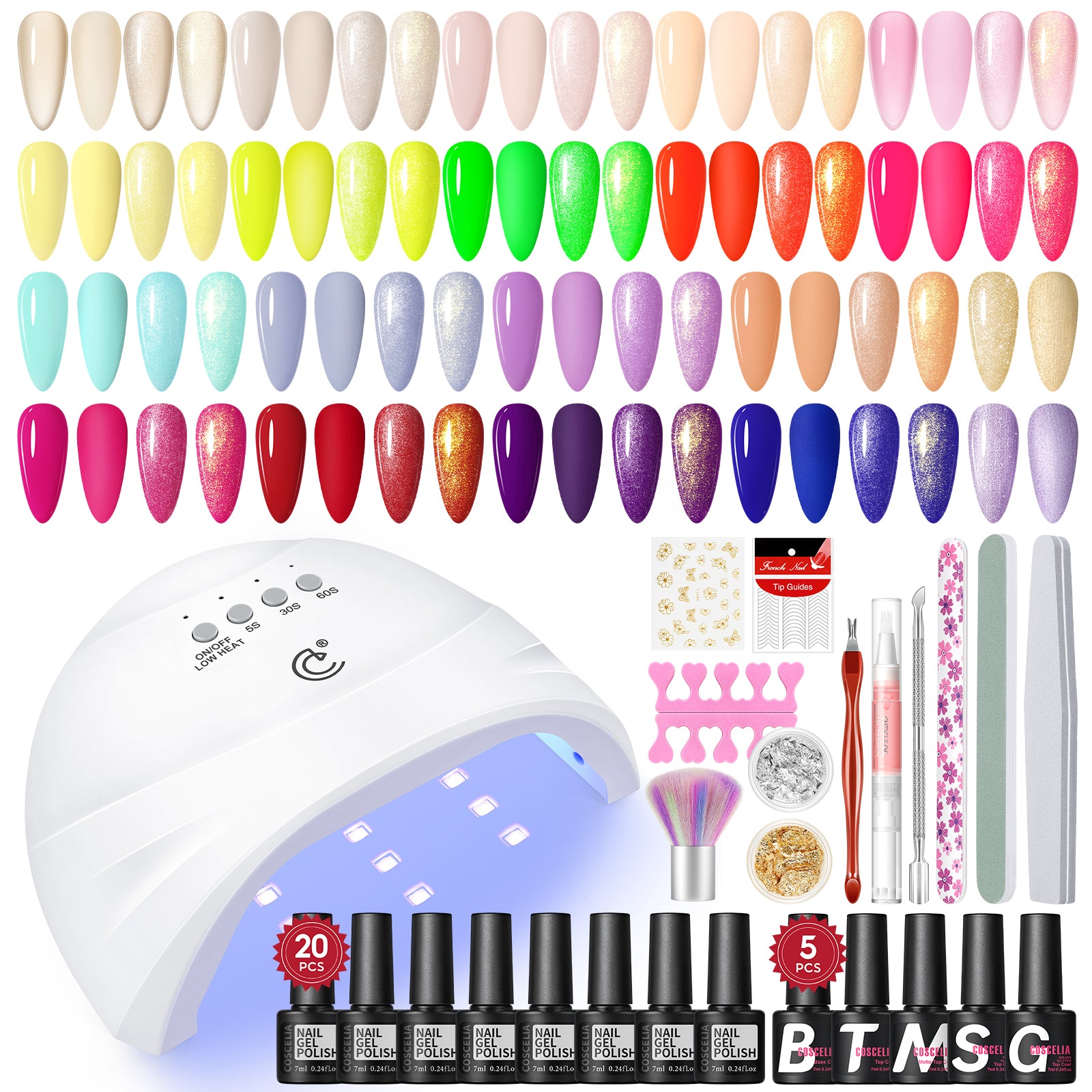 COSCELIA Gel Nail Polish Kit with U V Light 20 Colors Gel Polish Soak Off 5pcs Top Base Coat Nail Decorations French Manicure Kits Gift for Women