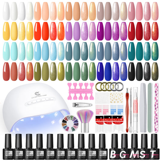 COSCELIA 40PCS Gel Nail Polish Kit with U V Light Starter Kit with Top Base Coat Nail Art Decorations Sticker Gel Nail Kit DIY Gifts for Women