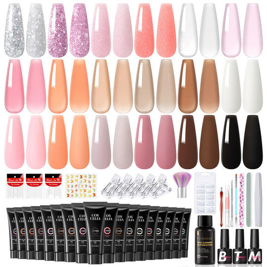 COSCELIA 42pcs Poly Nail Gel Kit Starter Kit 20 Colors Nail Extension Gel with Matte Top Base Coat Nail Art Decoration Gift for Women