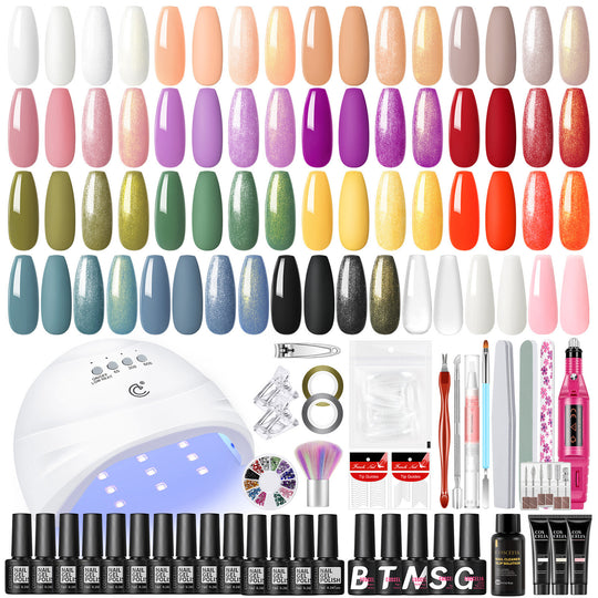 COSCELIA Gel Nail Polish Kit with U V Light Starter Kit and Drill 15PC Gel Nail Polish 3 Colors Poly Extension Gel Kit Top Base Coat Nail Art Rhinestone Gift DIY at Home