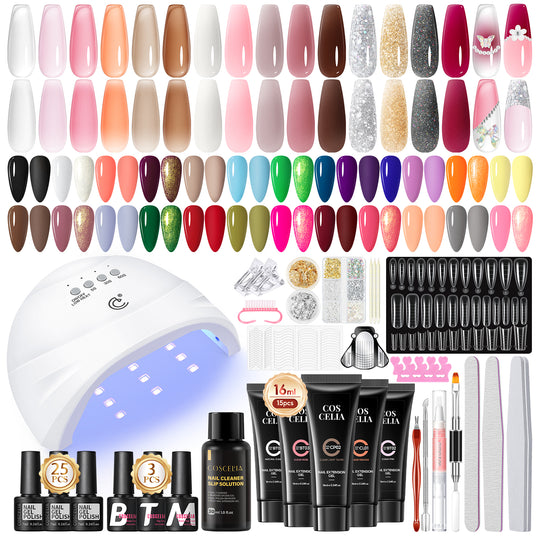 COSCELIA 67PC Gel Nail Polish Kit 15 Colors Poly Nail Gel 25PC Gel Nail Polish Set with U V Light for Beginners with Everything Nail Decorations Gel Manicure Kit DIY Gifts for Women