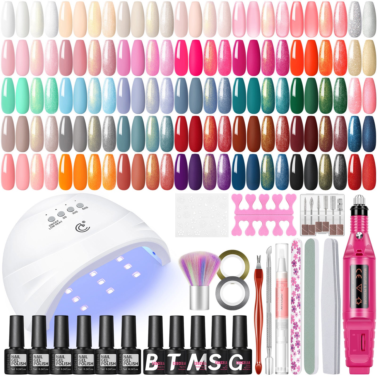 COSCELIA 53pcs Gel Nail Polish Kit with U V light Drill 35 Color Gel Polish | 5pc Top Base Coat, Nail Art Professional Gel Manicure Starter Kit, Gifts for Women Teens Girls Gifts for Women