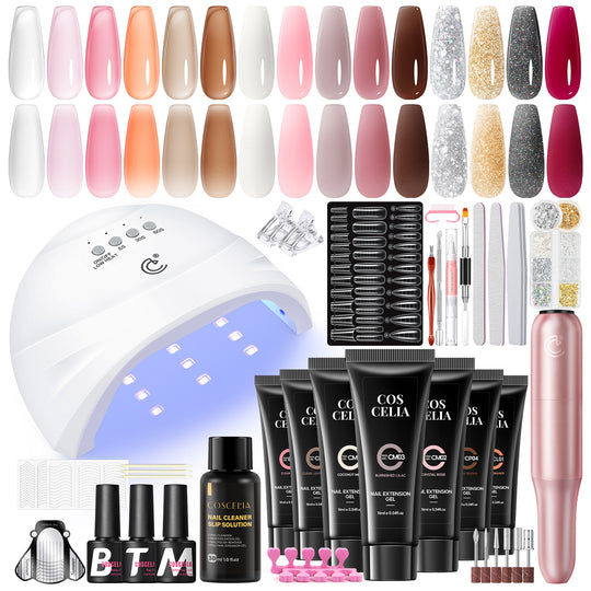 COSCELIA 50PC Poly Extension Gel Kit with U V Lamp and Drill 16ML 15 Colors Nail Extension Gel for Beginners Nail Decorations Professional Nail Extension Gel Kit DIY Gifts for Women