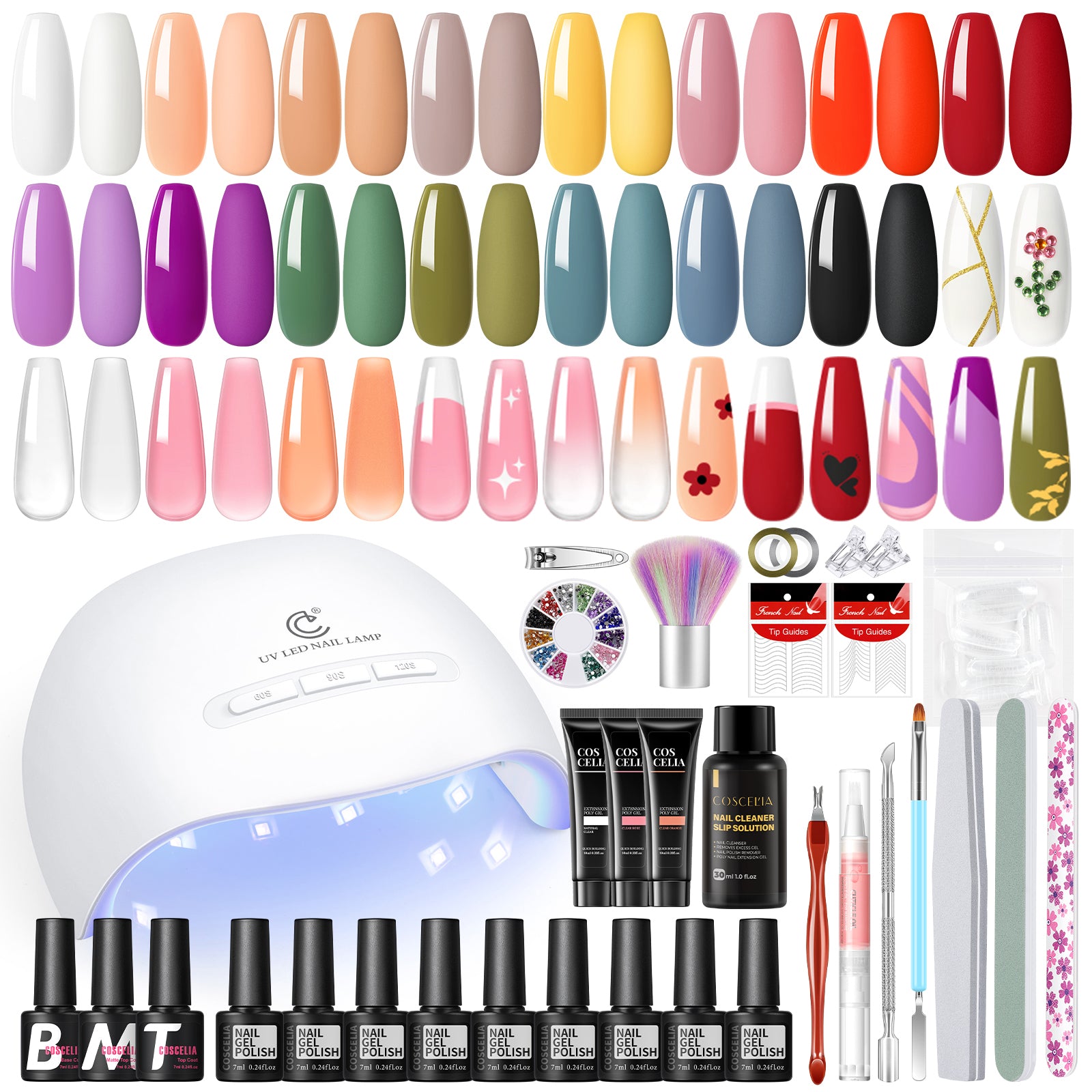 COSCELIA Gel Nail Polish Kit with U V Light 15 Colors Gel Polish 3PC Poly Extension Gel French Stickers Gel Manicure Kit Gifts for Women