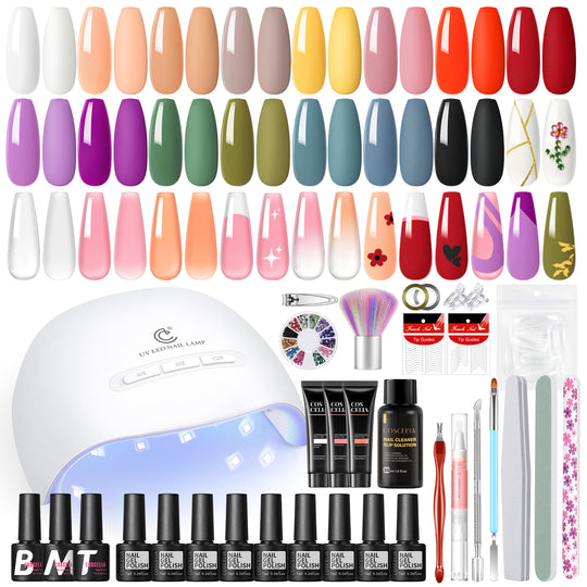 COSCELIA Gel Nail Polish Kit with U V Light 15 Colors Gel Polish 3PC Poly Extension Gel French Stickers Gel Manicure Kit Gifts for Women