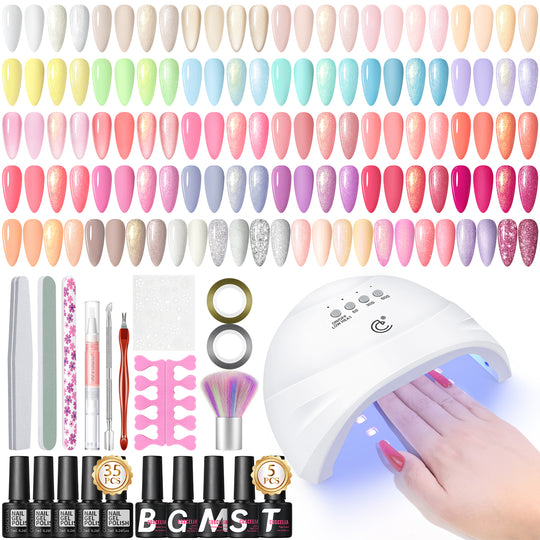 COSCELIA Gel Polish Kit with U V Light 35 Cream Colors Gel Polish 5PCS Top Base Coat Nail Art All Seasons Professional Gel Manicure Kit Gifts