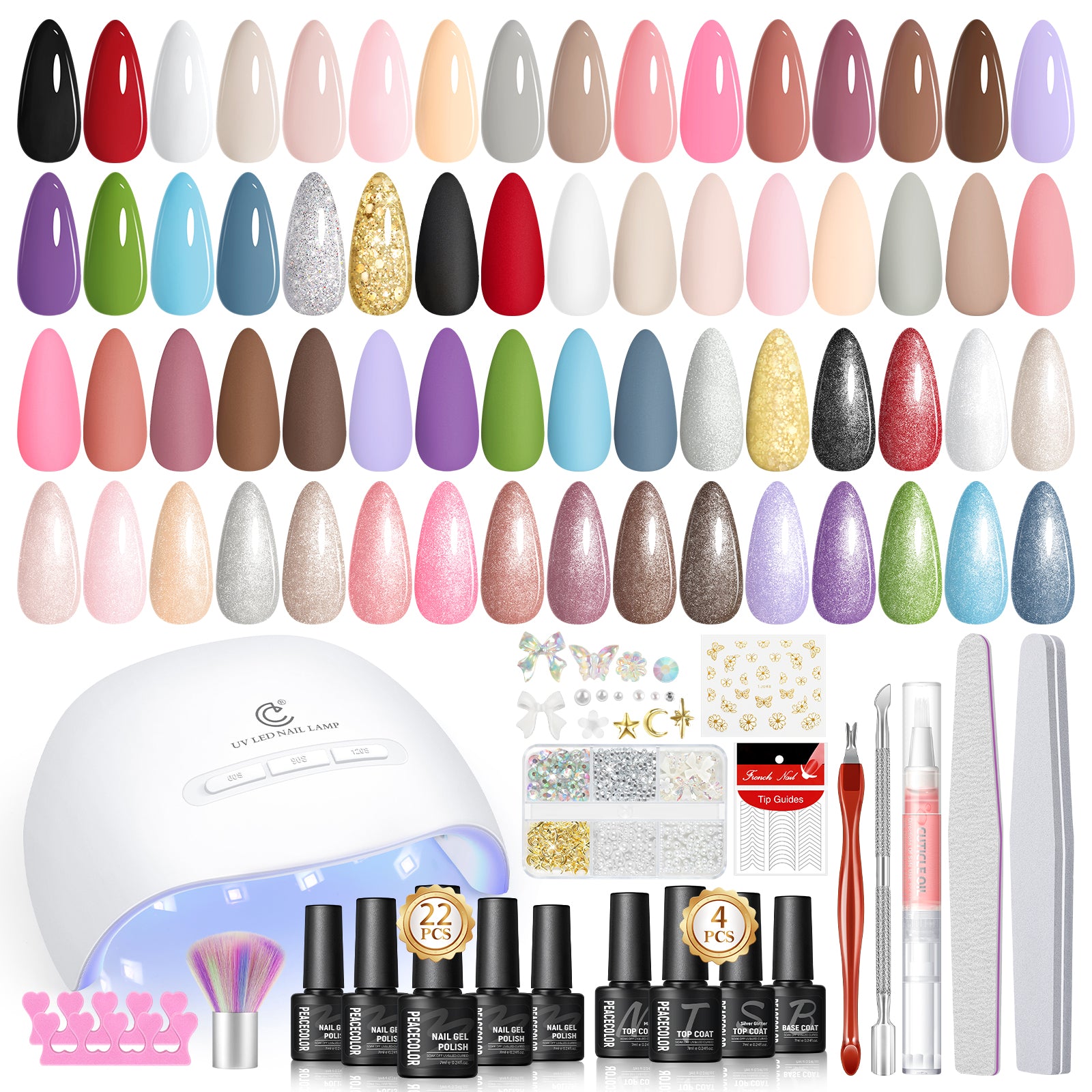 Gel Nail Polish Kit with U V Light Starter Kit, 22 Colors Gel Polish Set with Matte/Glossy/Silver Glitter Glitter Top Coat Base Coat Nail Decorations Gel Manicure Kit Gifts for Women