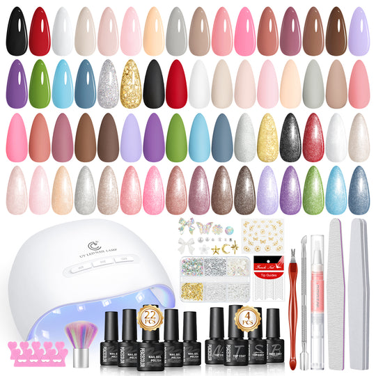 Gel Nail Polish Kit with U V Light Starter Kit, 22 Colors Gel Polish Set with Matte/Glossy/Silver Glitter Glitter Top Coat Base Coat Nail Decorations Gel Manicure Kit Gifts for Women