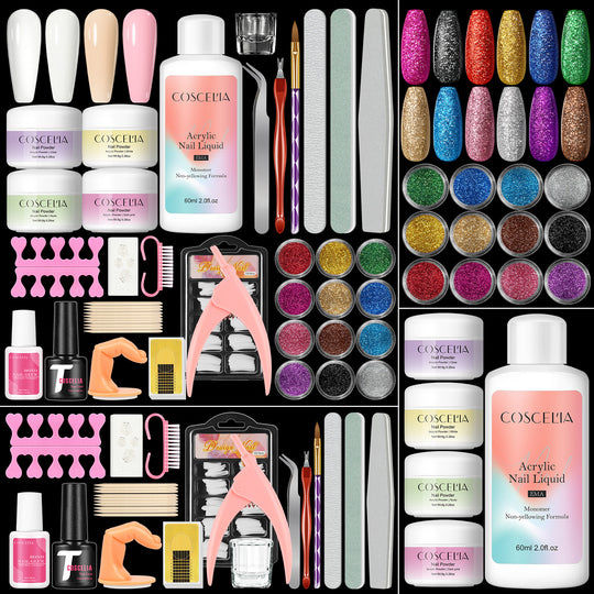 COSCELIA 36PC Acrylic Nail Kit 12 Colors Glitter Decoration Powder Acrylic Nail Kit Complete Kit Nail Art Salon DIY for Women