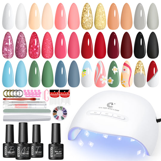Gel Nail Polish Kit with U V Light Starter Kit 20 Colors Gel Polish Soak Off 5pcs Top Base Coat Professional Led Lamp Glitter Nail Decorations Nail Art Supplies French Manicure Kits Gift for Women