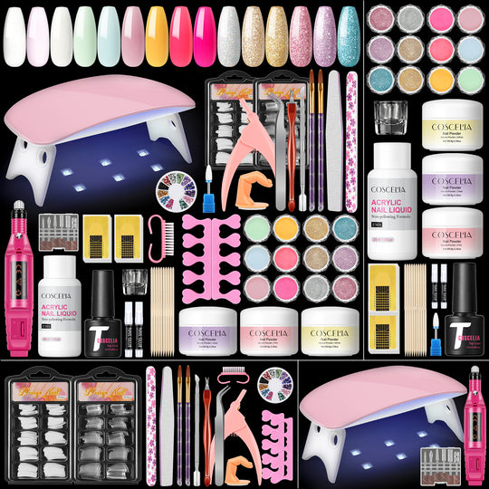 Coscelia Acrylic Nail Kit Complete Set with Drill and U V Light Acrylic Nail Kit with Everything Glitter Decoration Powder Nail Extension Gifts for Women