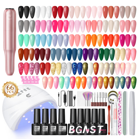 COSCELIA 53pcs Gel Nail Polish Kit with U V light and Drill 35 Colors Gel Polish 5pcs Top Base Coat Nail Art DIY at Home for Women