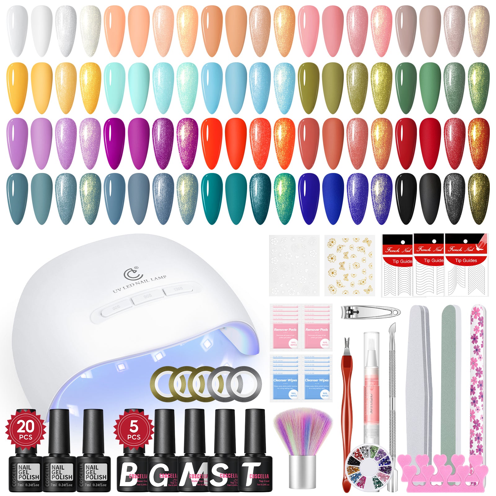 Gel Nail Polish Kit with U V Light Summer Colors 20PC Gel Polish Multi-Type Top Coat Complete Gel Manicure Starter Kit DIY Gifts for Women
