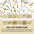 12 Grid Box Gold & Silver Shaped Rivets Mixed Nail Art Decorations