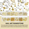 12 Grid Box Gold & Silver Shaped Rivets Mixed Nail Art Decorations