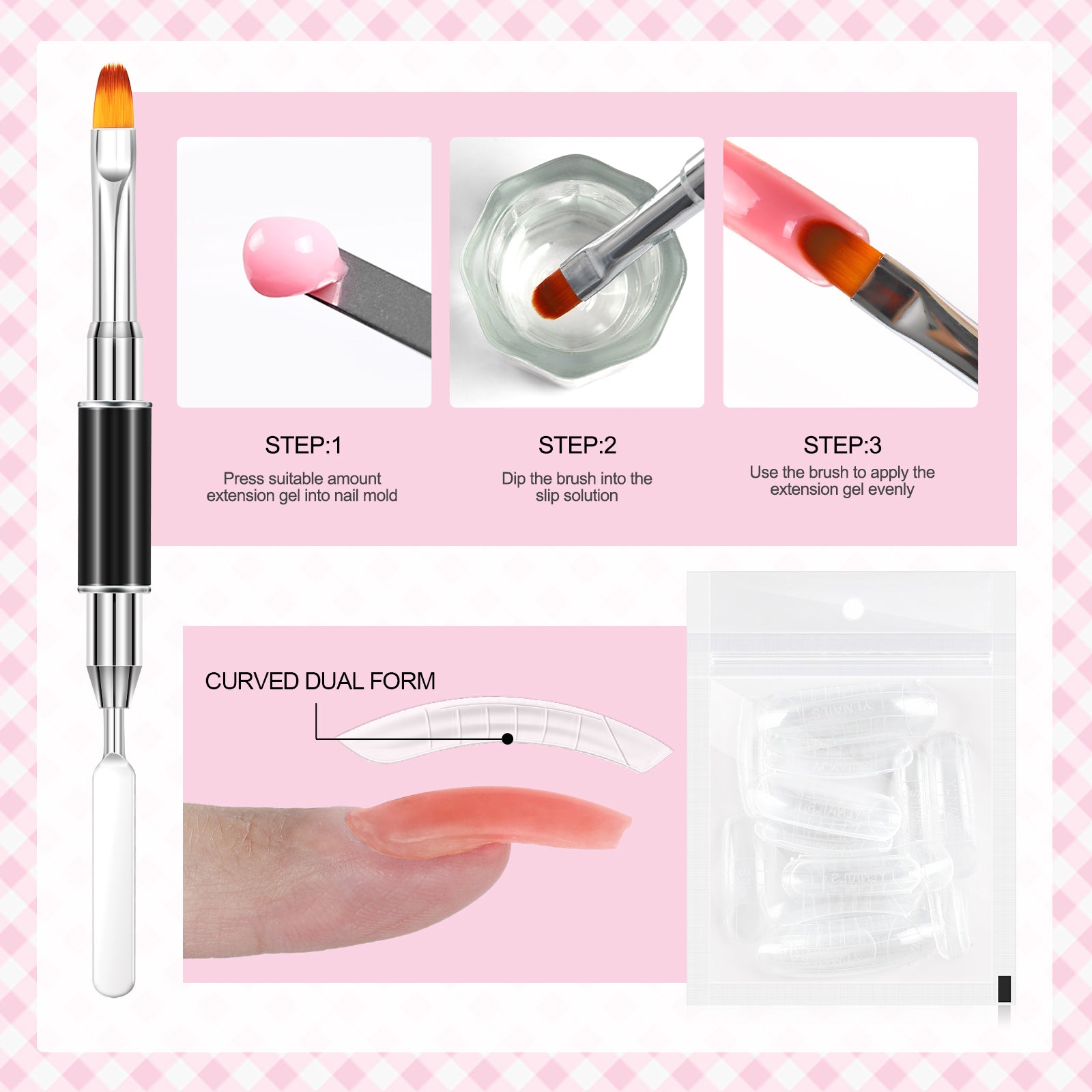 Coscelia Poly Extension Gel Kit with UV Lamp -  2PCS Nail Extension Gel Set with 30ml Slip Solution, Complete Manicure Tool Set For Beginners, Perfect Gift for Women
