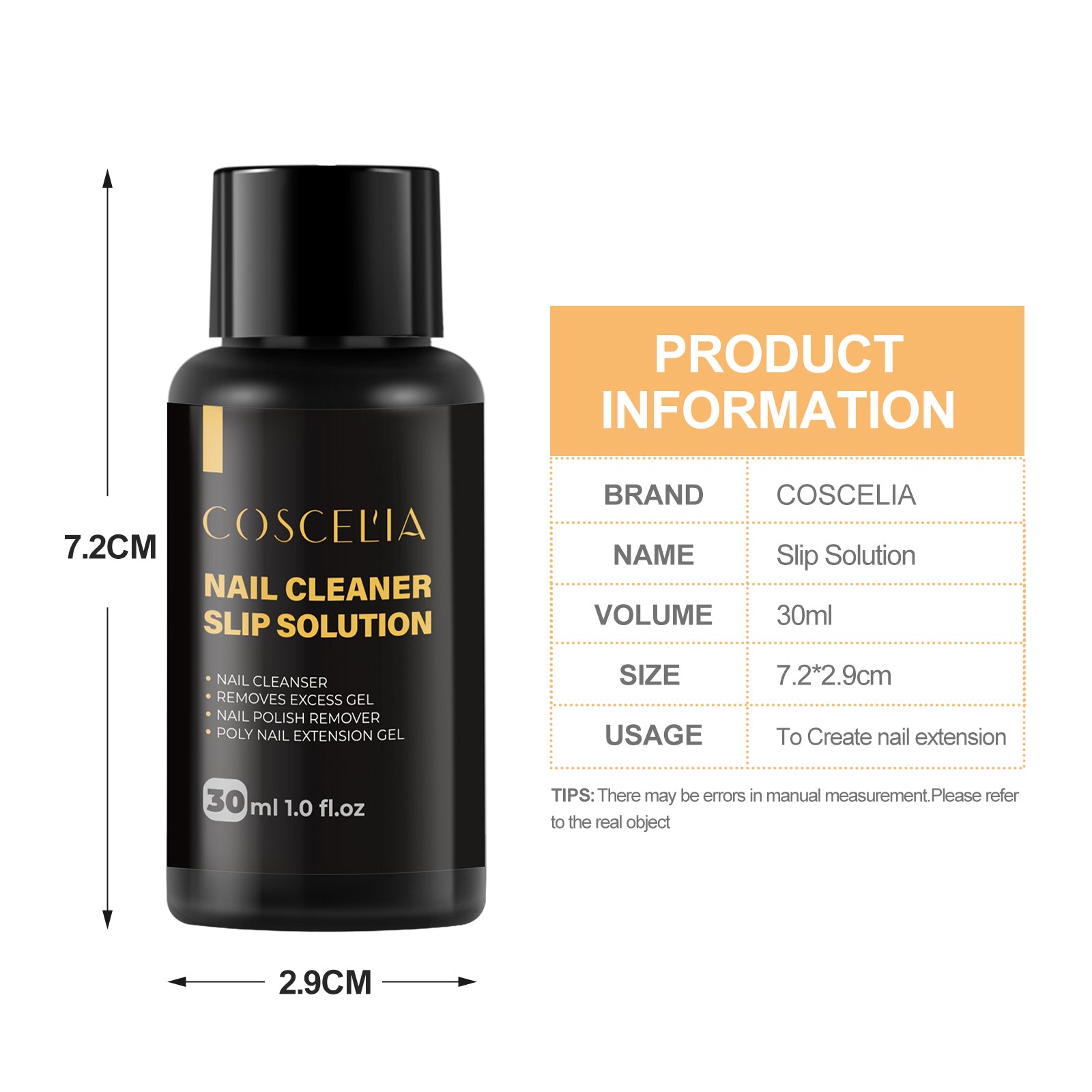 Coscelia Nail Slip Solution 30ML - Cleaner Nail Slip Solution for Nail Extensions Gel for Easy DIY Poly Gel Nail