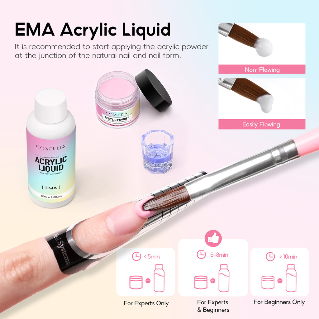 COSCELIA Acrylic Nail Kit for Beginners 4PC Gel Nail Polish, 3PC Acrylic Powder, All kinds of decorations, Nail Tips and brush, Complete Manicure Kit, Nail Gifts