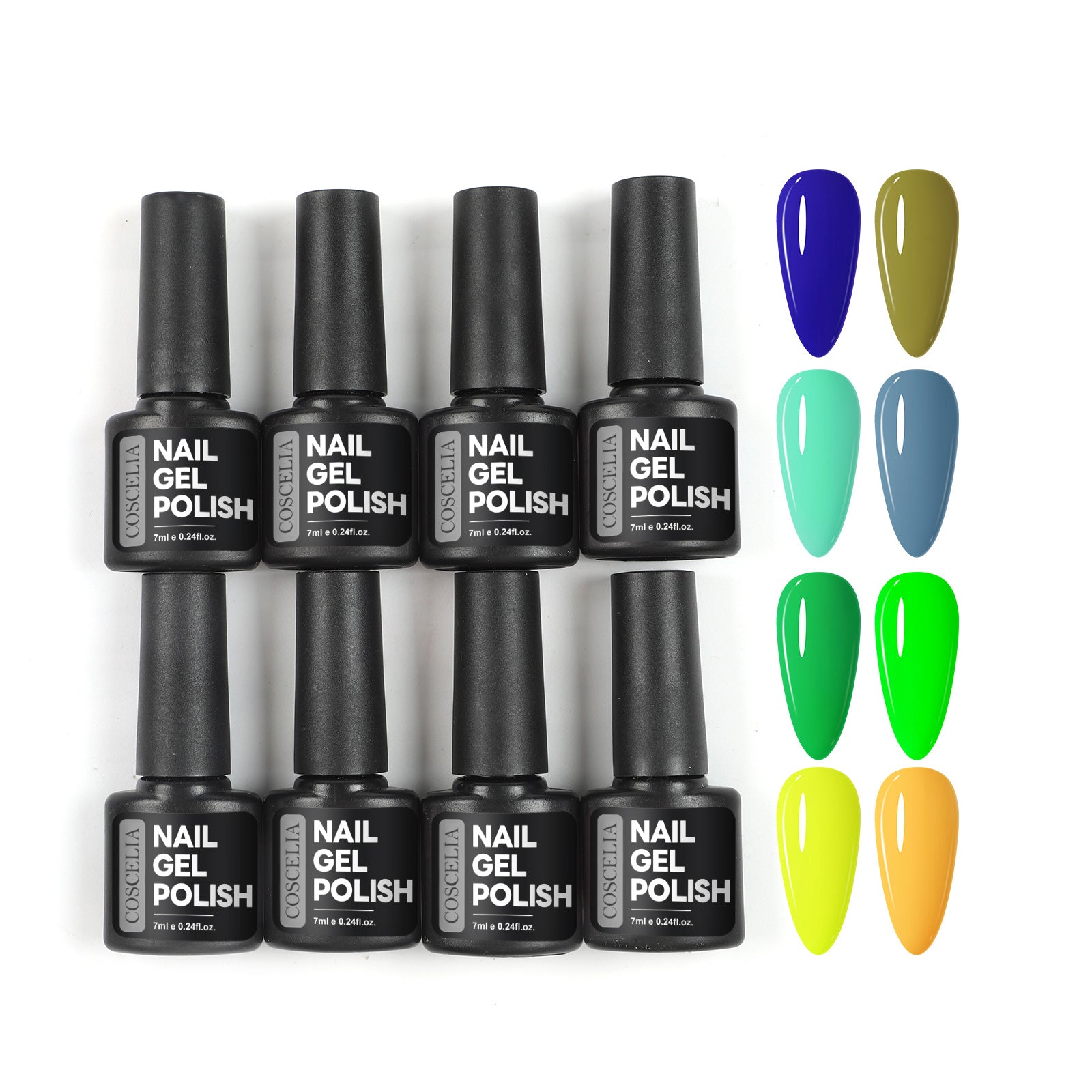 Coscelia 7ml Gel Nail Polish Set 8PCS - Milky Bule Green Yellow Soak Off Gel Polish for Nail Art Design, Salon Quality Home Manicure DIY, Women Gift