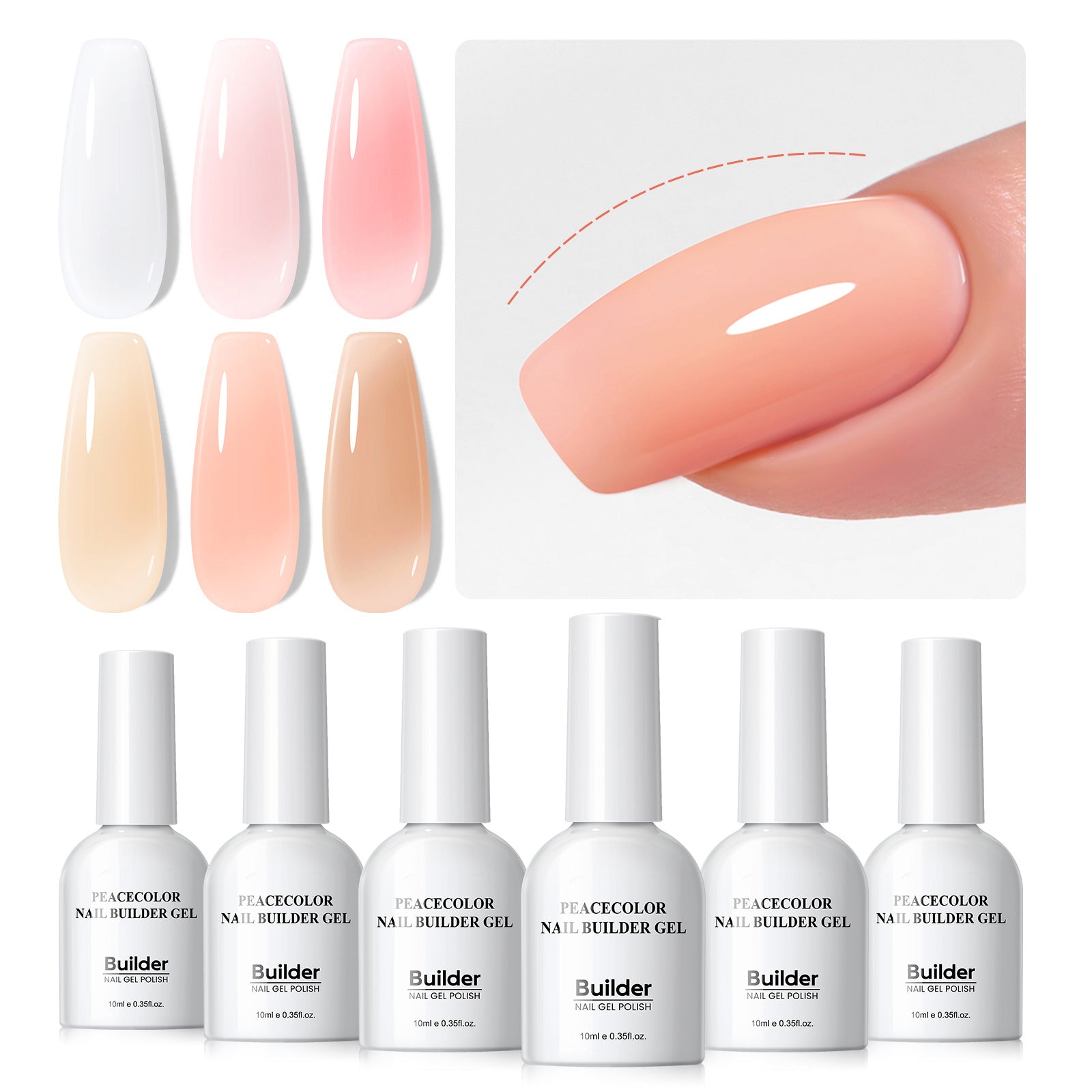Peacecolor Nail Builder Gel Nail polish, 6PCS 10ML Builder Nail Extension Kit for Women