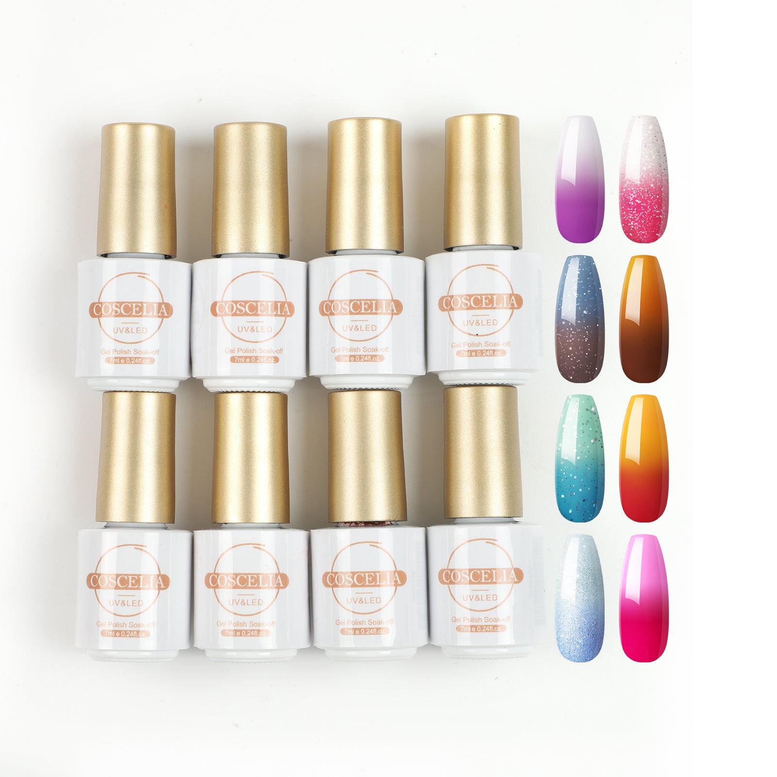 Coscelia Temperature Changing Gel Nail Polish Set - 8 Colors Soak-Off Gel Polish, Long Lasting for Nail Art Design Home Manicure - Gift for Nail Art Lovers