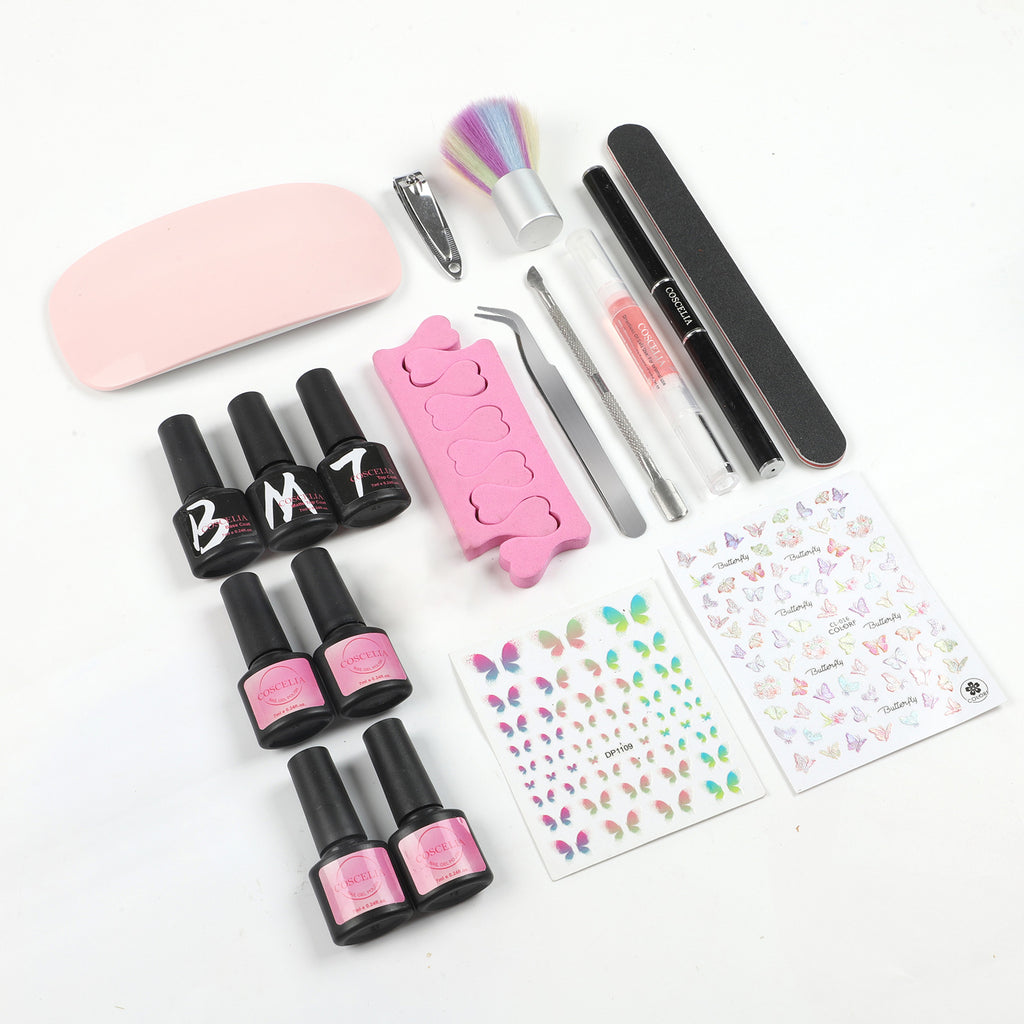Coscelia Gel Polish Kit Wtih UV Nail Lamp - 4 Colors Gel Polish Set with Base Top Coat ＆ Nail Art Tool Set, Nail Salon Quality, Women Gift