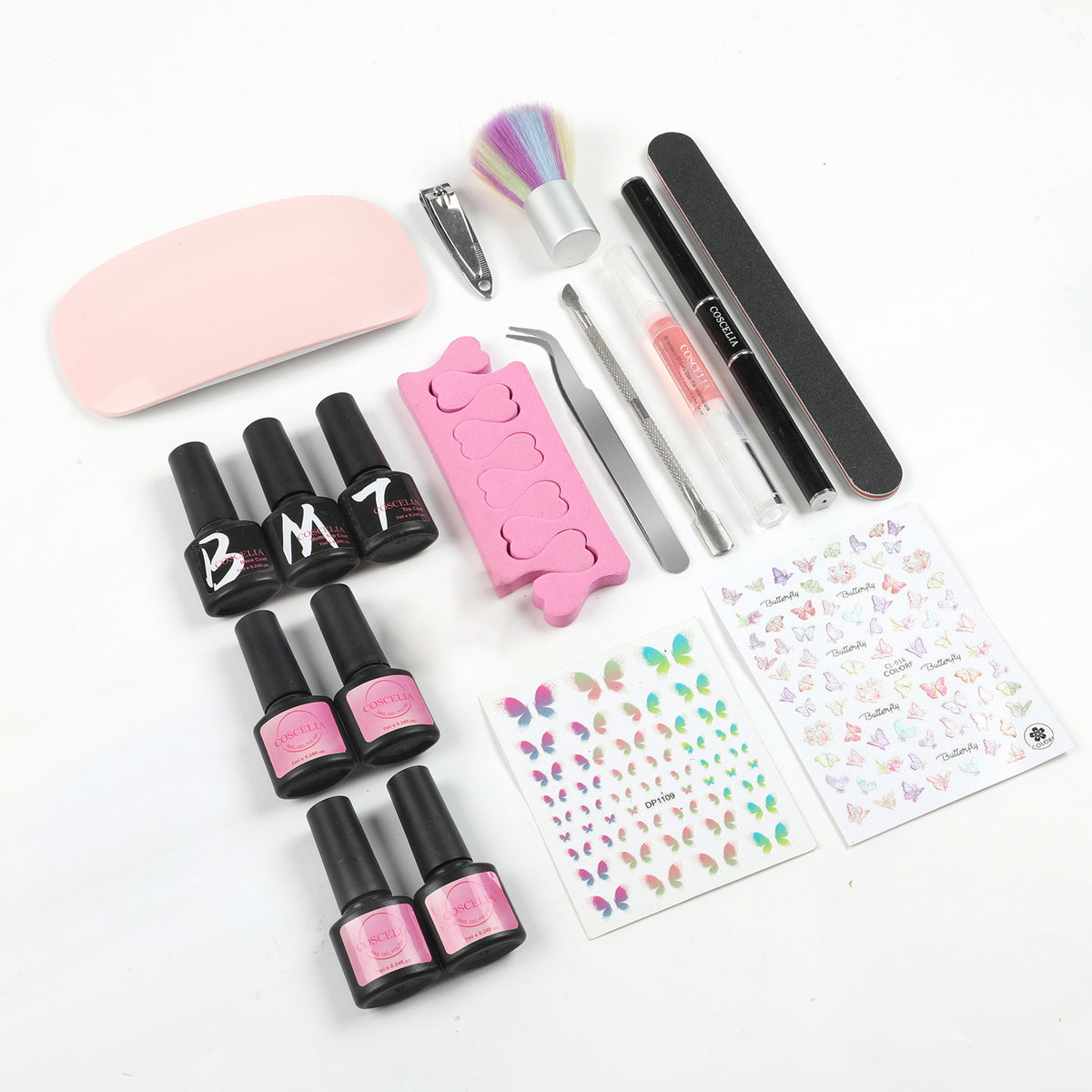 Coscelia Gel Polish Kit Wtih UV Nail Lamp - 4 Colors Gel Polish Set with Base Top Coat ＆ Nail Art Tool Set, Nail Salon Quality, Women Gift