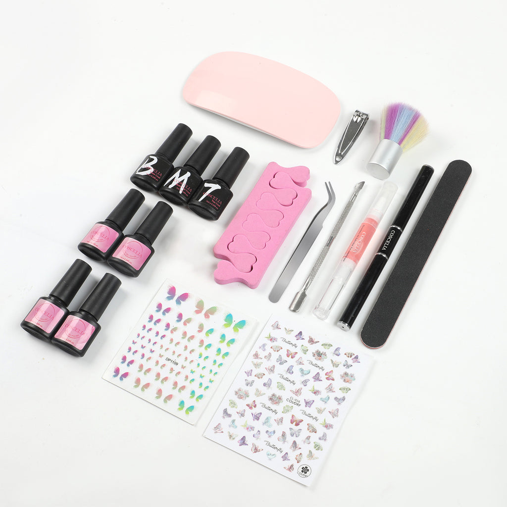 Coscelia Gel Polish Kit Wtih UV Nail Lamp - 4 Colors Gel Polish Set with Base Top Coat ＆ Nail Art Tool Set, Nail Salon Quality, Women Gift