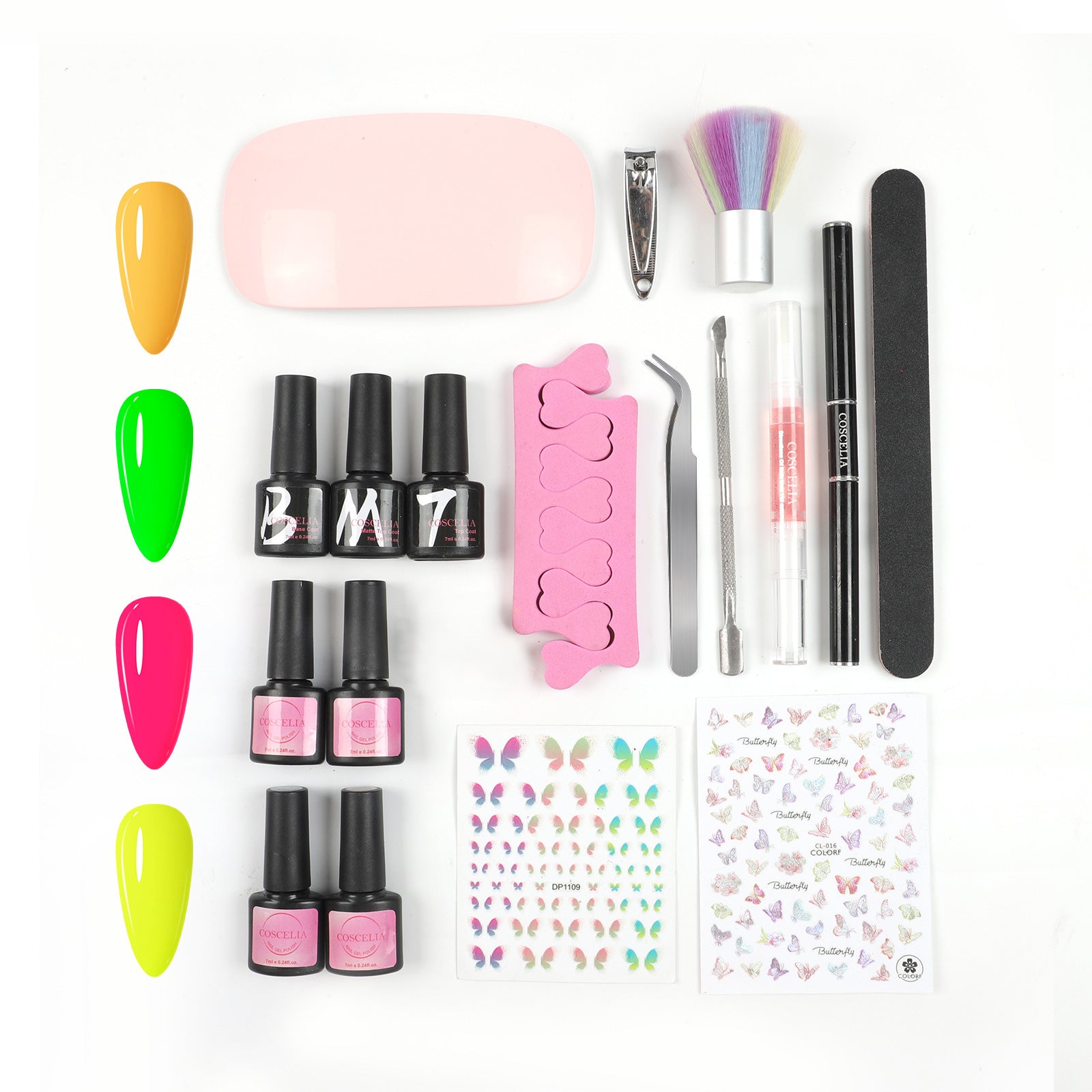 Coscelia Gel Polish Kit Wtih UV Nail Lamp - 4 Colors Gel Polish Set with Base Top Coat ＆ Nail Art Tool Set, Nail Salon Quality, Women Gift